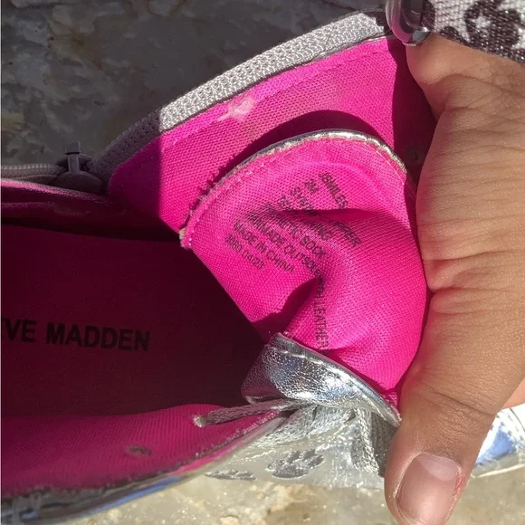 Steve Madden Metallic Silver Sneakers with Floral Design - Picture 10 of 12